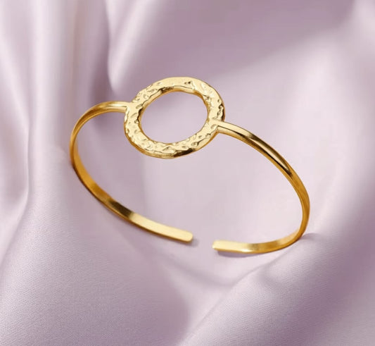 Jonc Ouvert Texturé - Bracelet OT Martelé Femme Doré