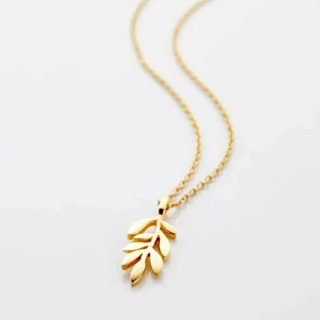 Collier Pendentif Branche d'Olivier - acier Inoxydable