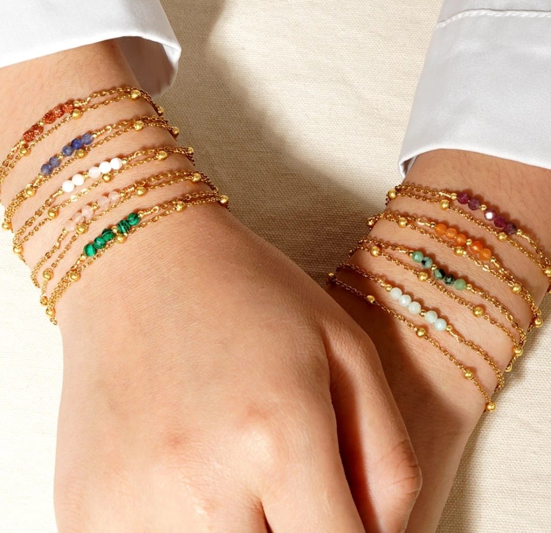 Bracelet double chaîne “Perles Précieuses”